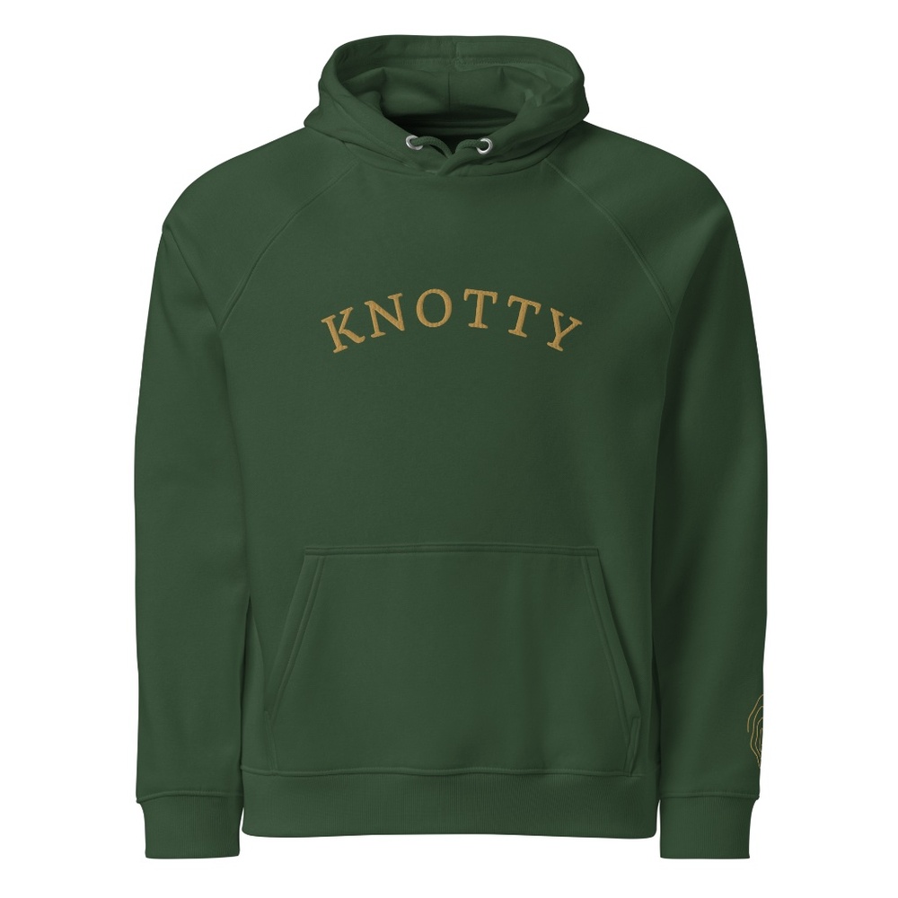 Forest Green “Knotty” Hoodie – Golden Embroidery, Unisex Small, Sample